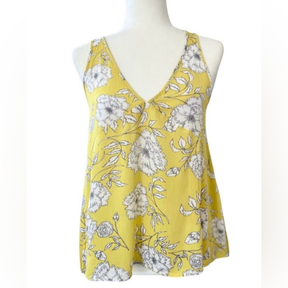 Lush 100% Rayon Yellow Floral Swing Tank Top Size Small